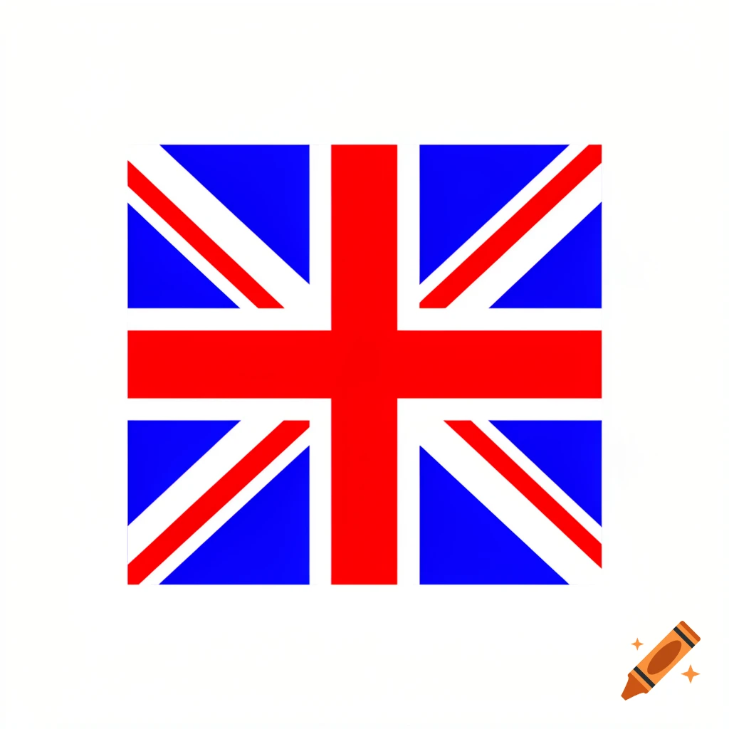 A square-shaped British Union Jack flag with red, white, and blue colors on a white background.
