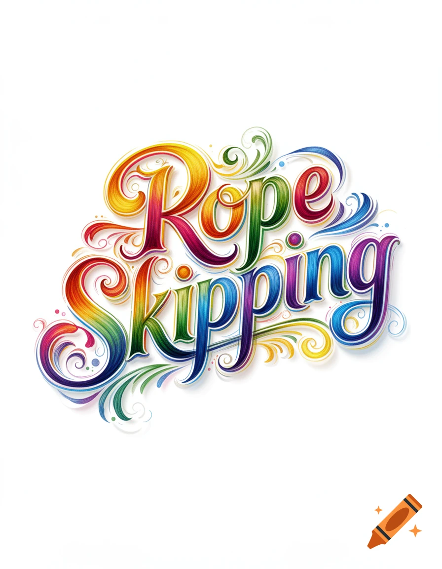Colorful, ornate brush-stroke text spelling 'Rope Skipping' on a white background.