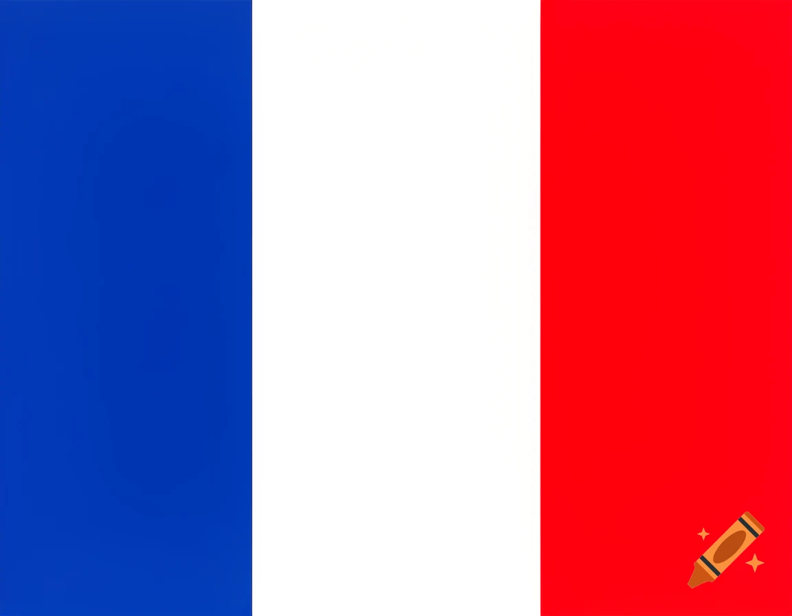 A vertical French flag with blue, white, and red stripes.