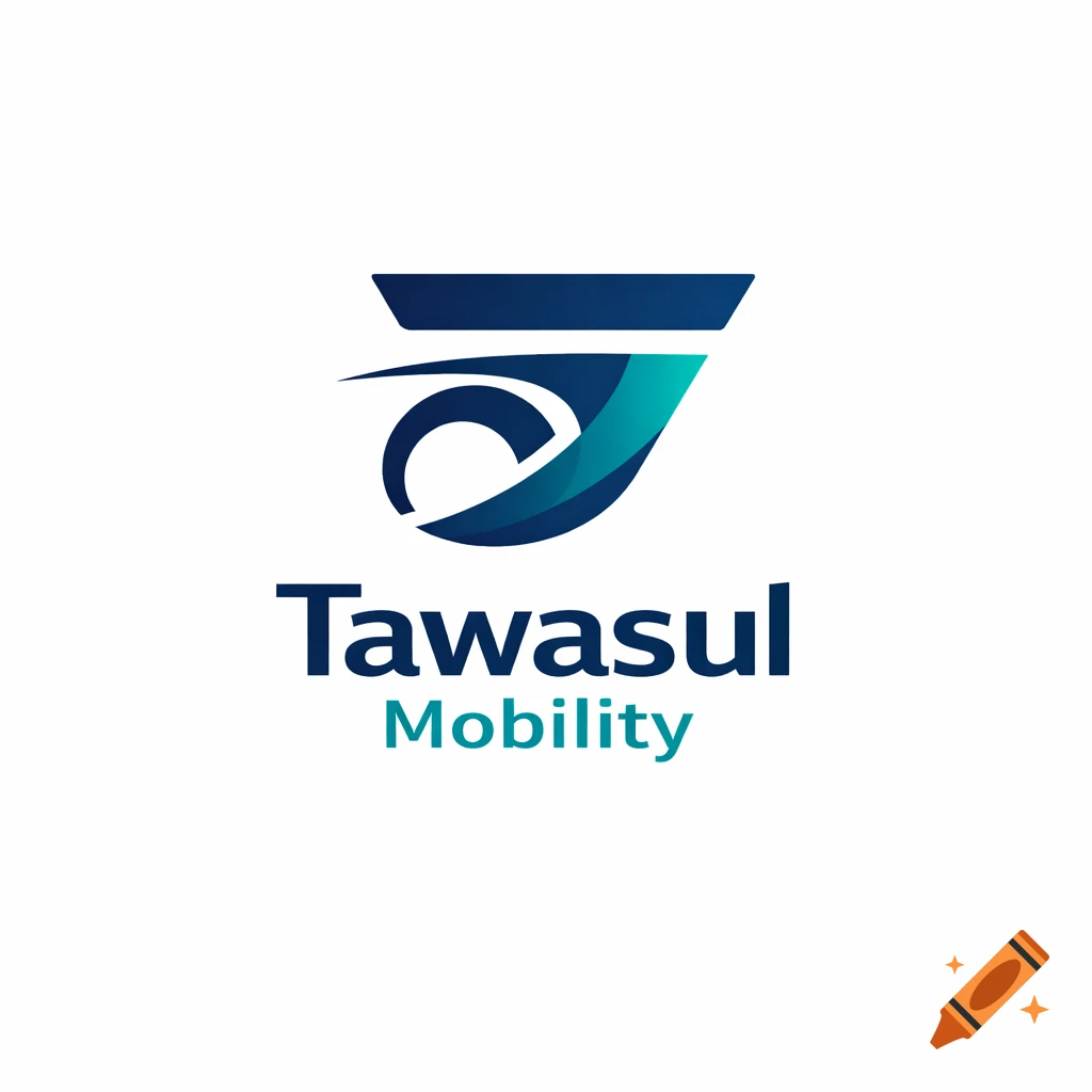 Blue and teal abstract logo with a stylized T-shape or arrow above the text "Tawasul Mobility".