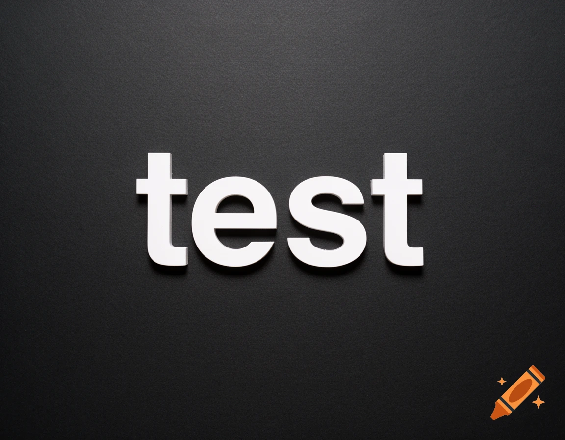 The white word 'test' in 3D letters on a dark black background.
