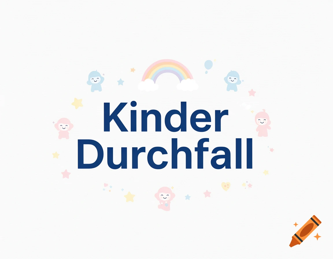 A white cover page with the blue text "Kinder Durchfall" (Children Diarrhea) surrounded by cute cartoon baby figures, stars, and a rainbow.