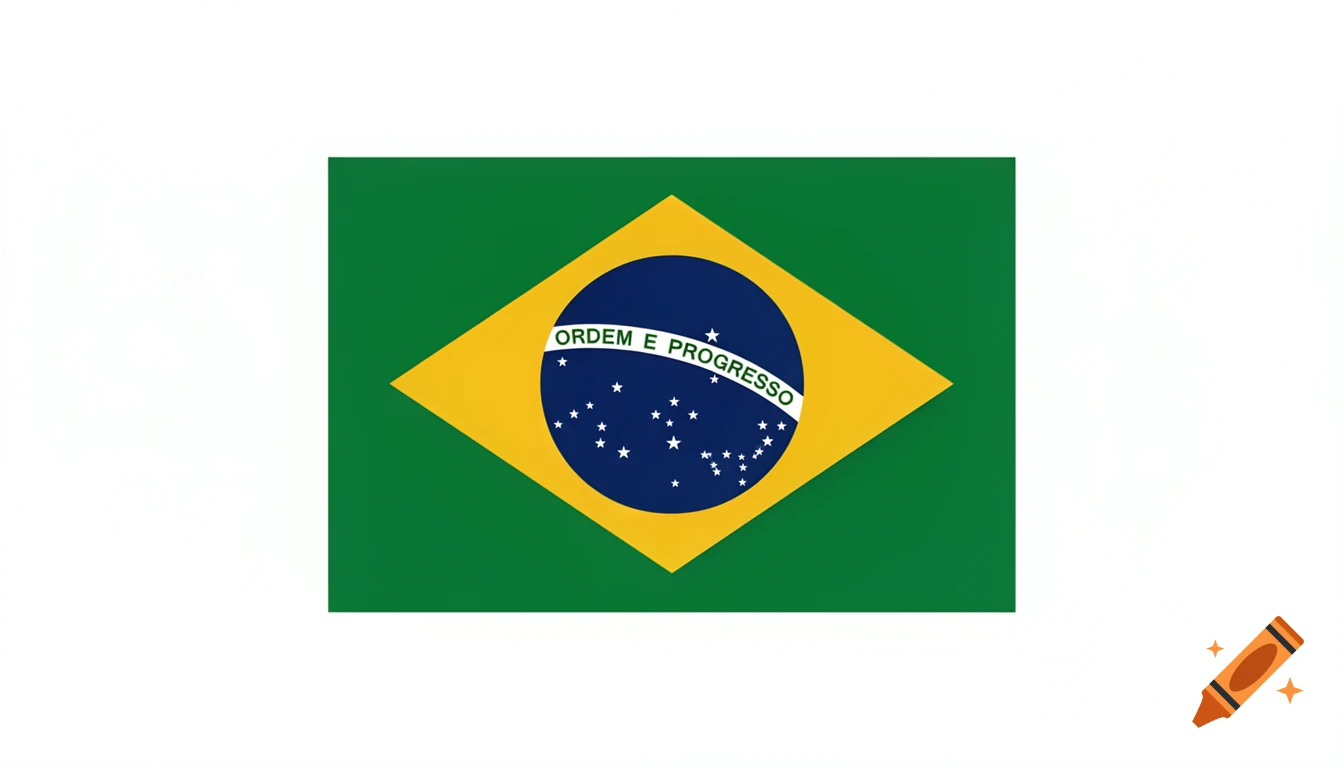 The Brazilian flag, featuring a green background, a large yellow rhombus, and a blue globe with white stars and the motto "ORDEM E PROGRESSO".