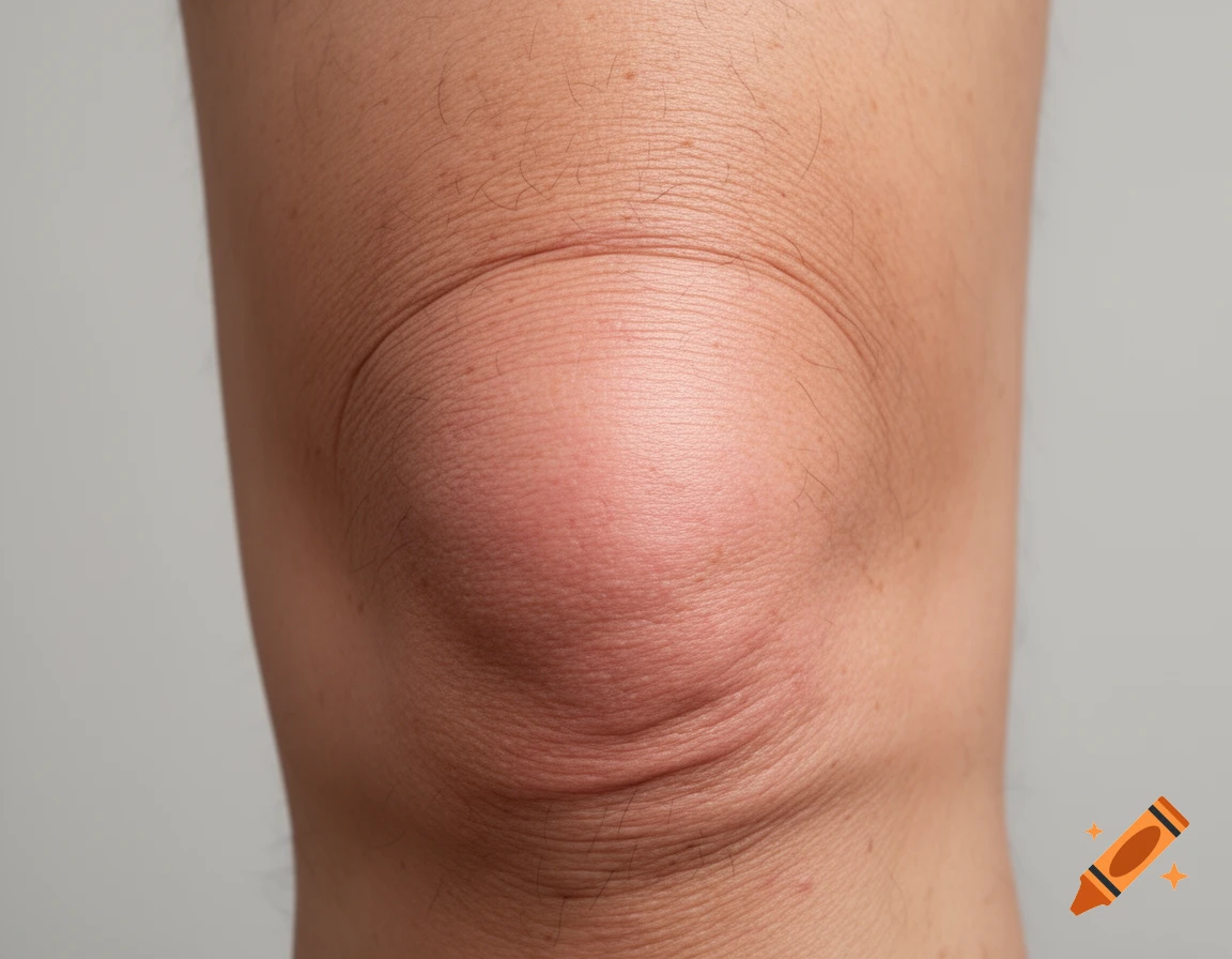 Close-up of a human knee, showing skin texture and fine hair.