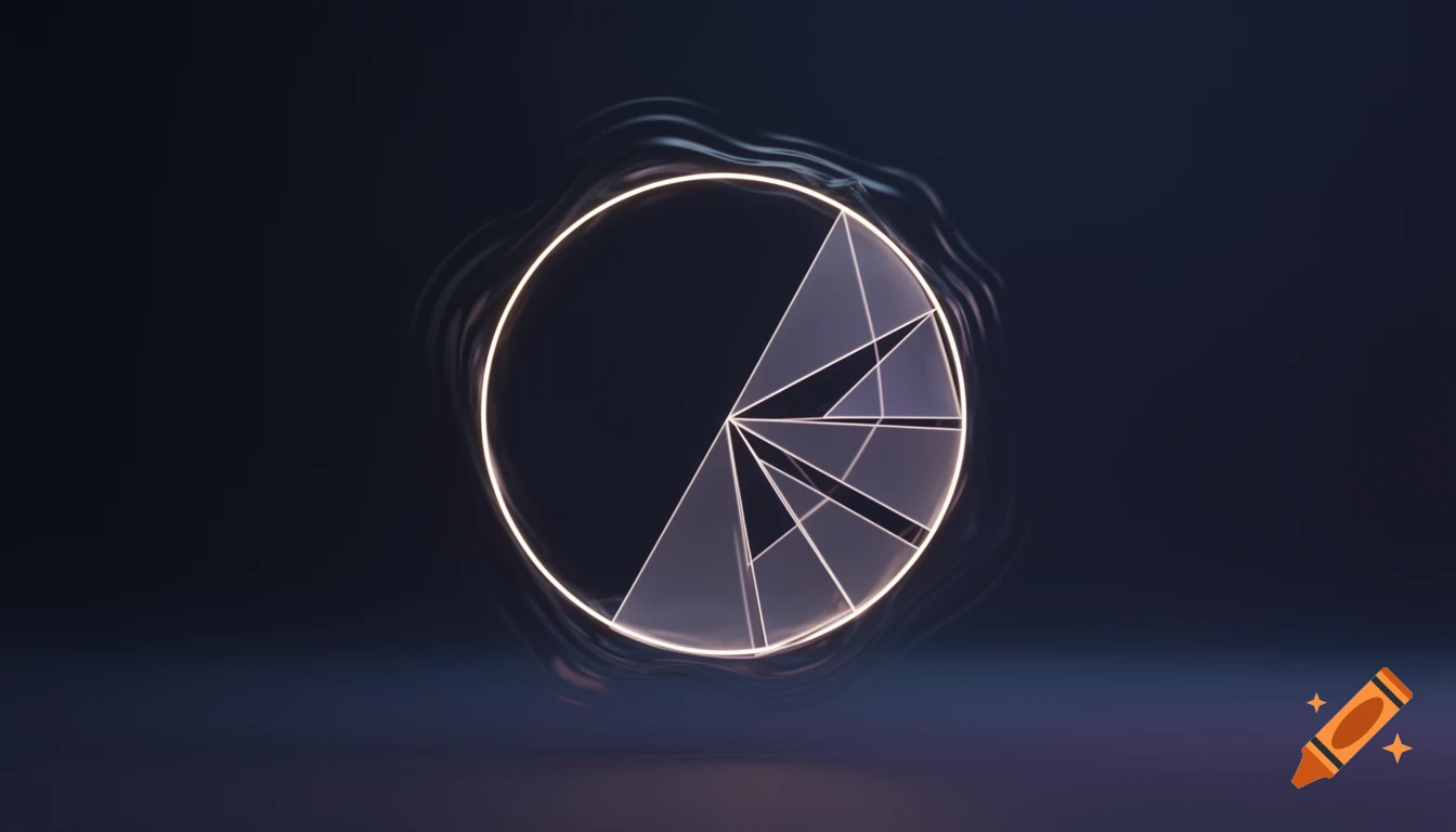 A glowing golden ring with a segmented portion made of transparent, overlapping geometric triangles, on a dark rippling background.