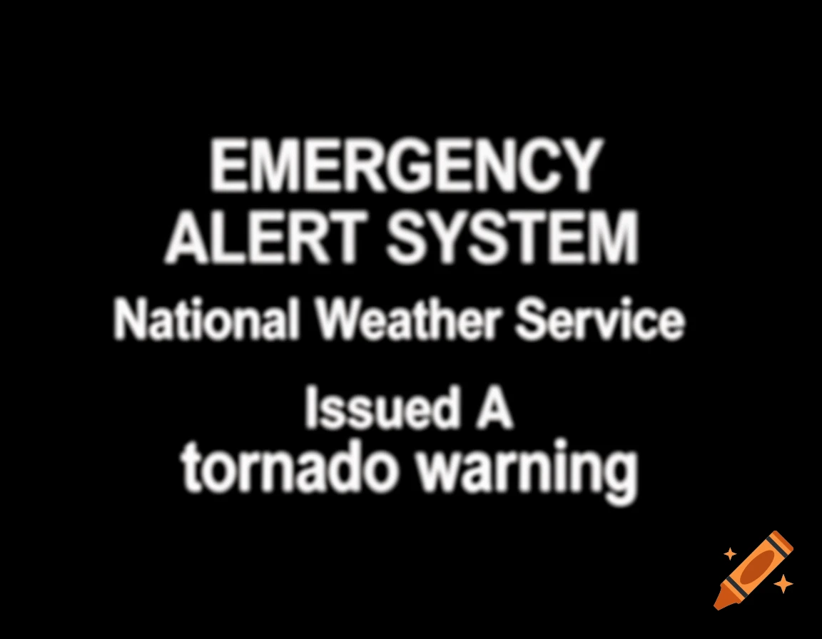 Emergency Alert System text for a tornado warning from the National Weather Service on a blurry black background.