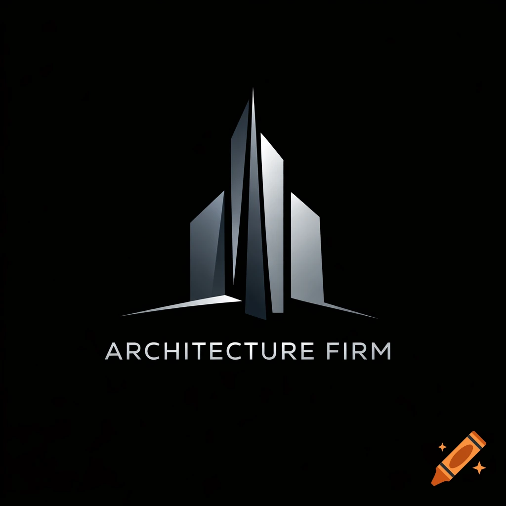 Modern, metallic logo of abstract buildings with 'ARCHITECTURE FIRM' text below.