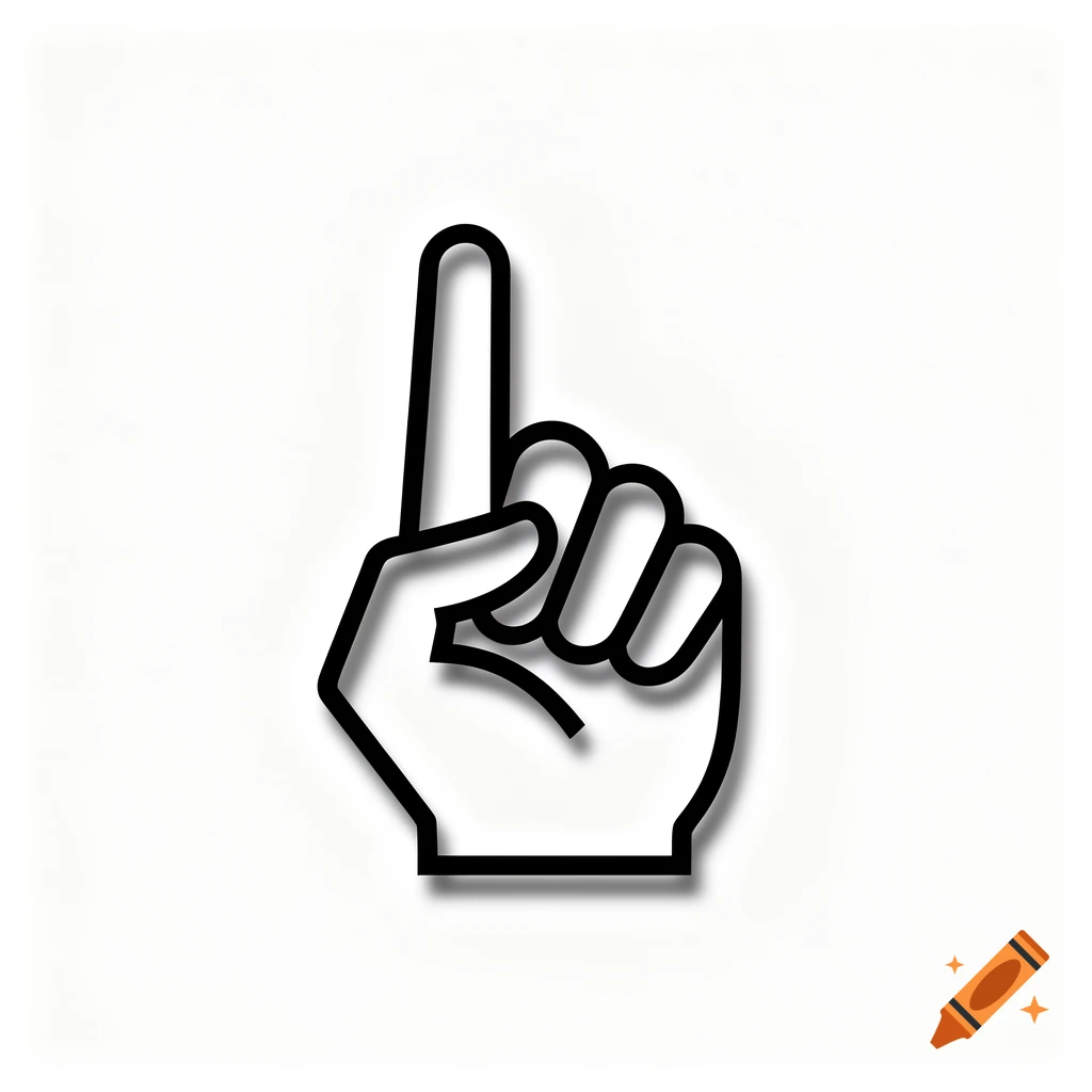 A black outline of a hand with the index finger pointing upwards on a white background.