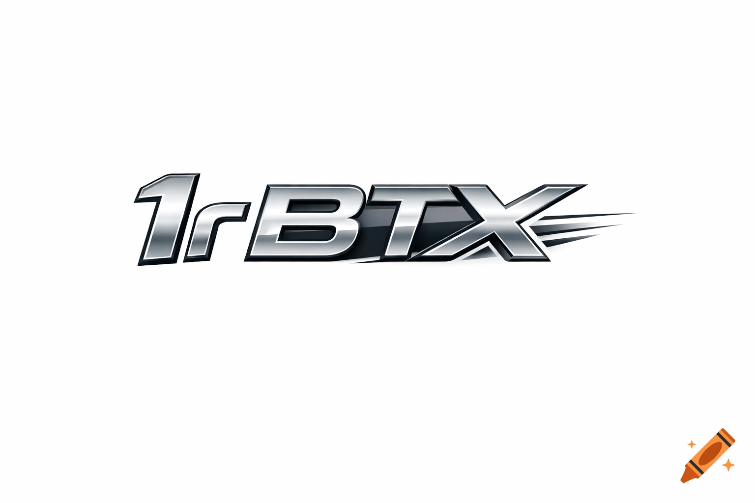 A metallic chrome-like logo displays '1rBTX' with a speed streak from the X on a white background.