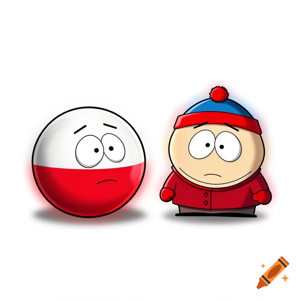 A cartoon Polandball character with a sad expression next to a cartoon Stan Marsh character from South Park, also with a sad expression, on a white background.