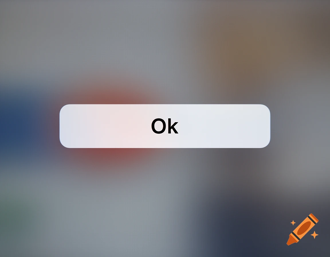 A white button with rounded corners displaying the word 'Ok' in black text, against a blurred background.