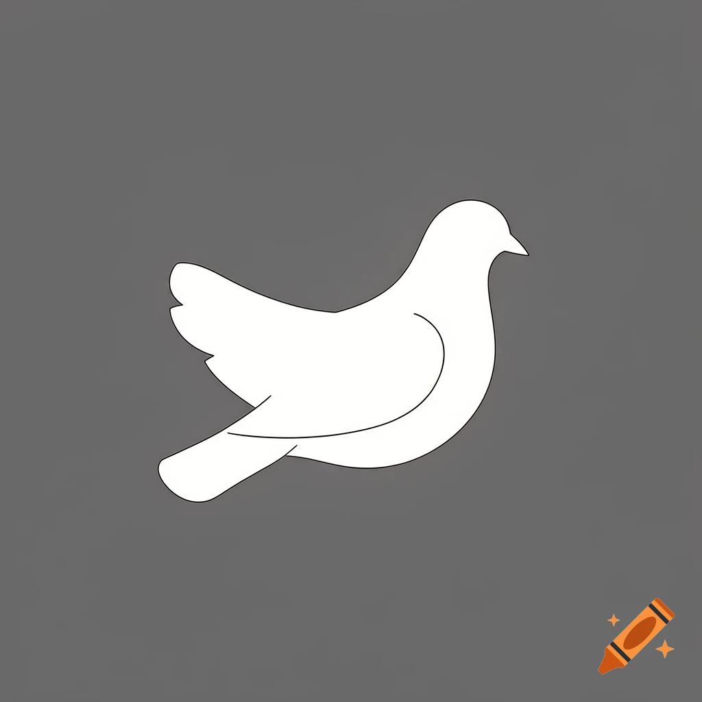 A white silhouette of a dove with minimal black outlines, on a solid gray background.