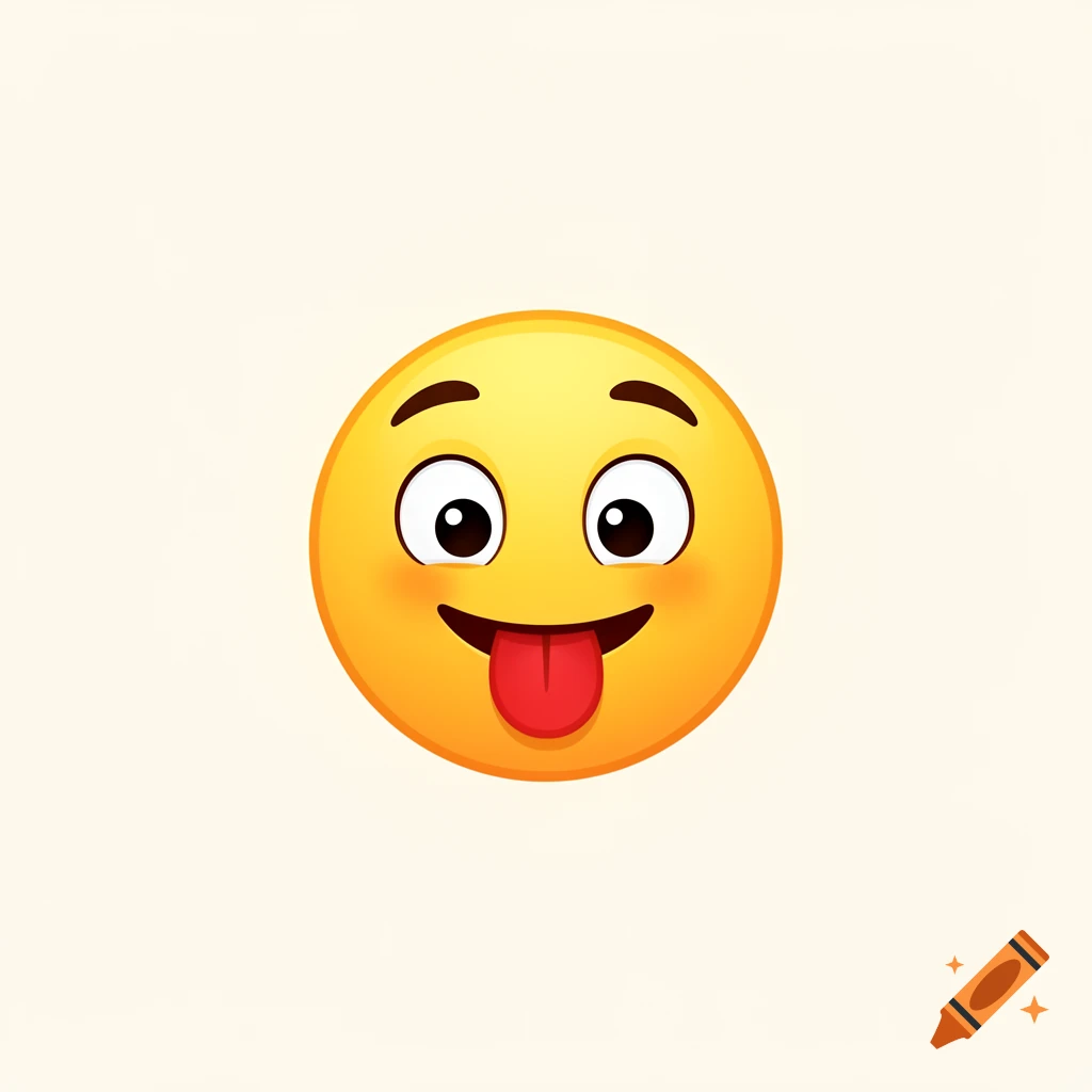 A yellow cartoon emoji with wide eyes and a smiling mouth, sticking out its red tongue.