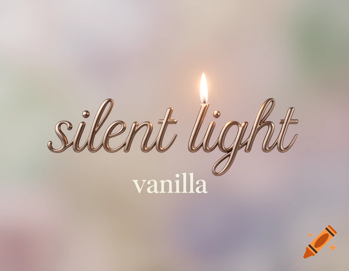Metallic script 'silent light' with a candle flame for the 'i', above 'vanilla' text on a soft, blurry background.