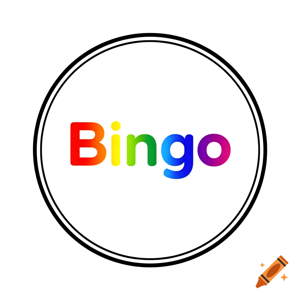 A white circular icon with a double black outline, containing the word "Bingo" in rainbow gradient colors.