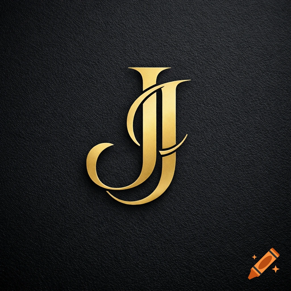 A luxurious golden, stylized monogram of two interlocking capital 'J' letters on a dark, textured background.