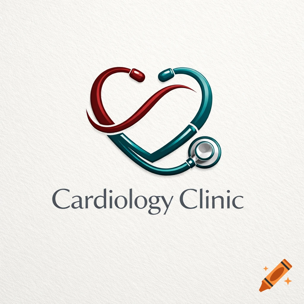 A stylized logo featuring a red and teal stethoscope shaped like a heart, with the text "Cardiology Clinic" below it.