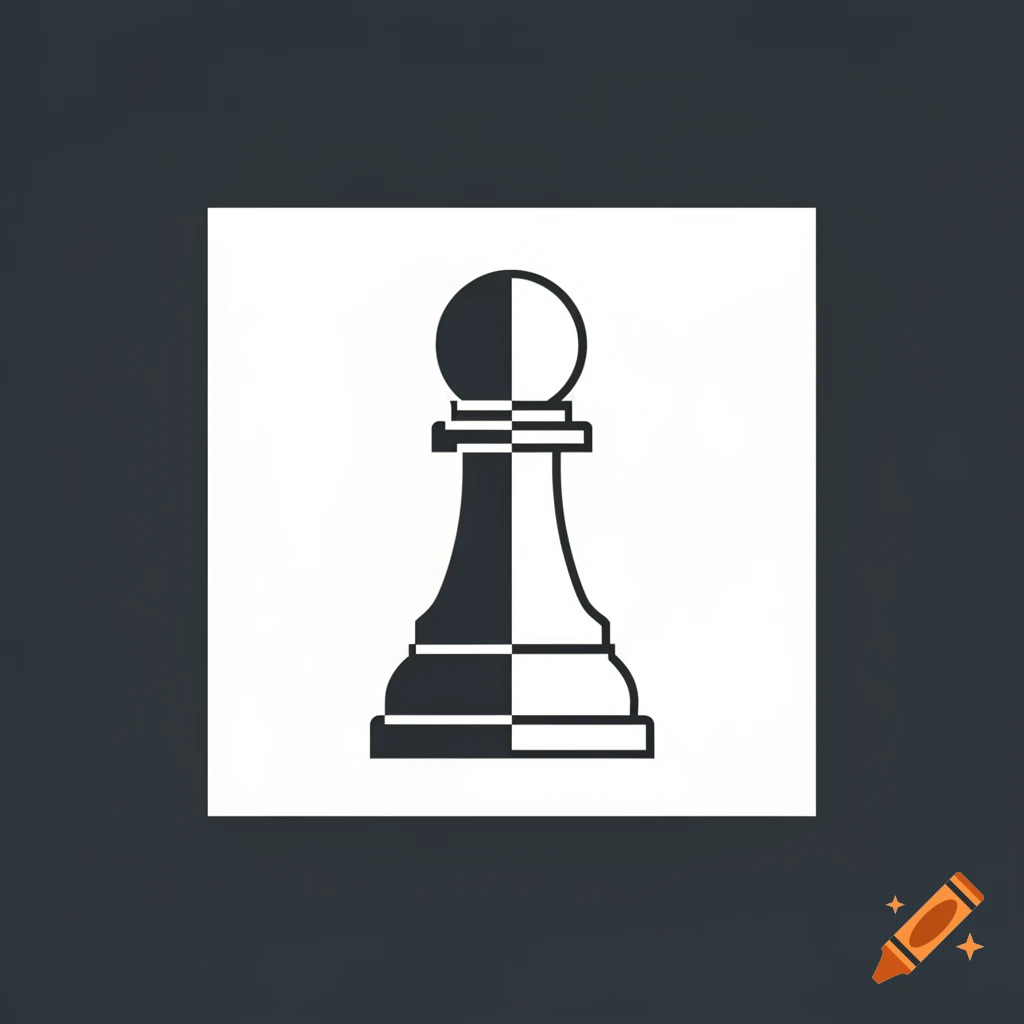 A minimalist black and white icon of a chess pawn on a white square, against a dark grey background.