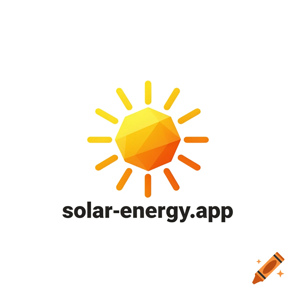 A logo with a geometric, faceted orange and yellow sun icon with rays, above the text 'solar-energy.app'.