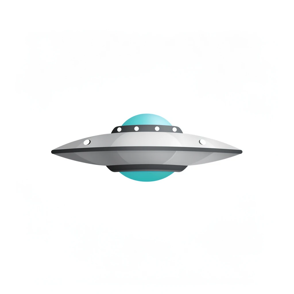 contemporary 2D stock illustration, clean simplified natural forms, flat color areas with gentle soft gradient shading, rounded believable proportions, restrained detail, no outer outlines, no texture or grain, non-photorealistic. A flying saucer as a standalone cutout asset, centered on a pure white background. Classic rounded disc form, small dome top, simple lights, and a clean underside shape. Palette-disciplined colors with cool neutrals and one bright accent. Clear readable silhouette with comfortable padding, no cast shadow, no floor shadow, no extra scenery, no text.