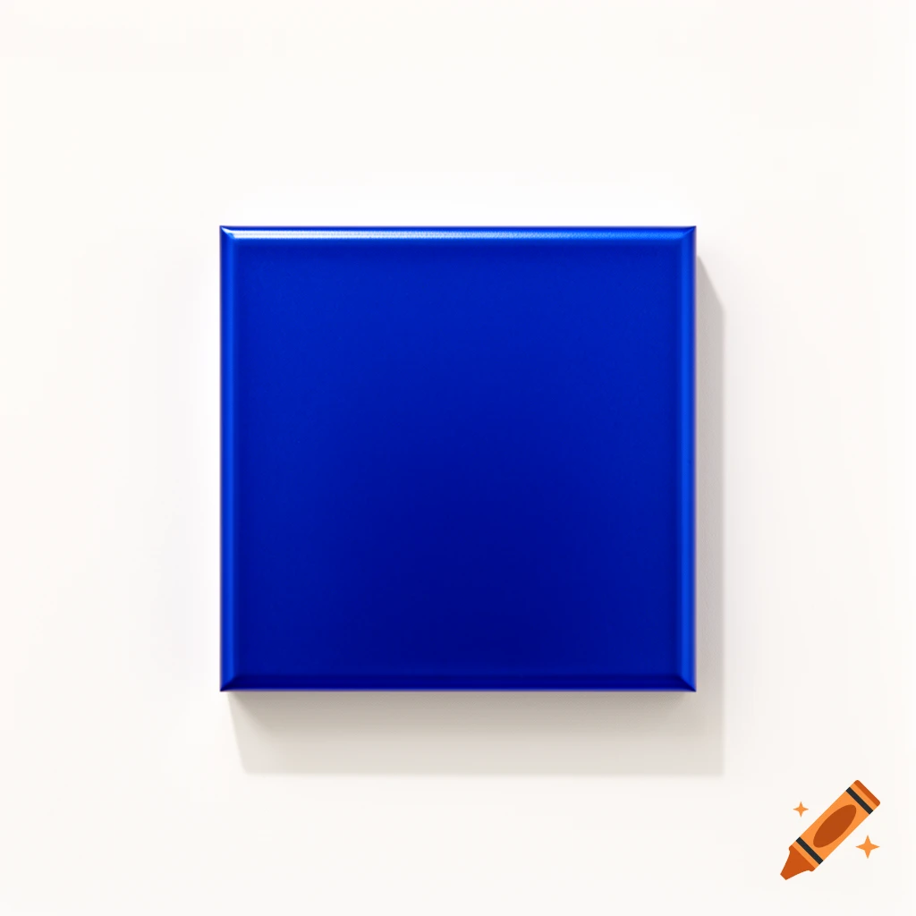 A bright blue square with a subtle sheen and shadow, centered on a white background.