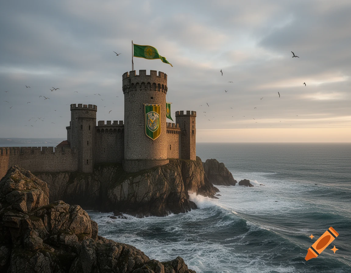 A majestic medieval castle built on a rocky cliff overlooking a ...