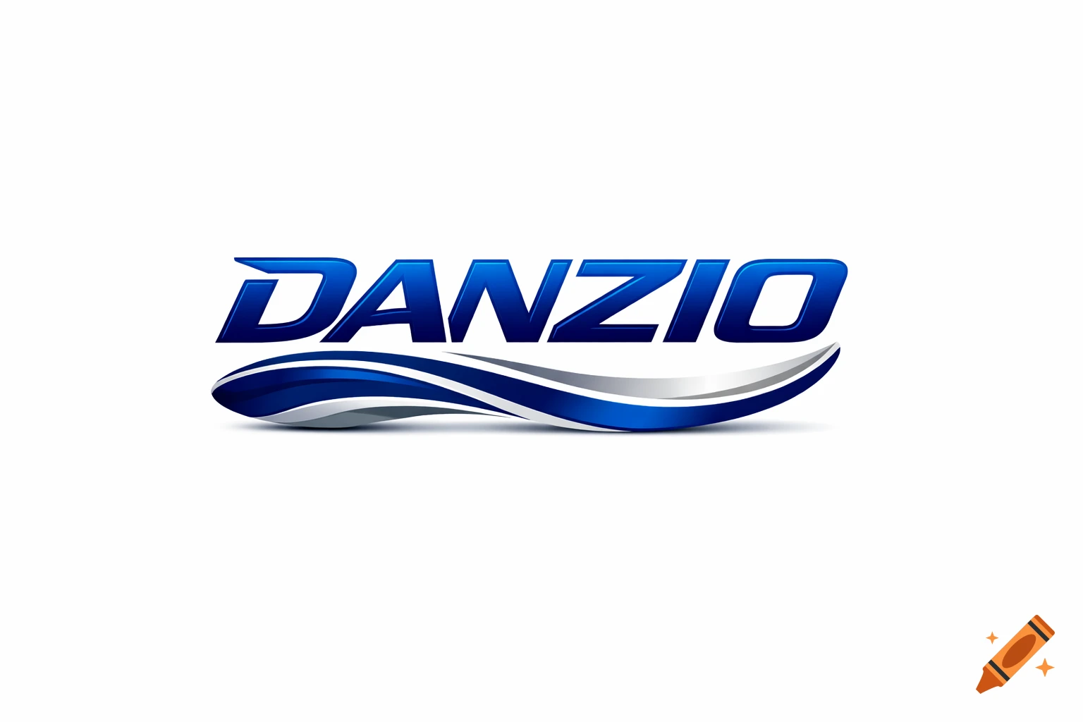 Blue and silver 'DANZIO' logo with stylized text and wave-like swooshes.