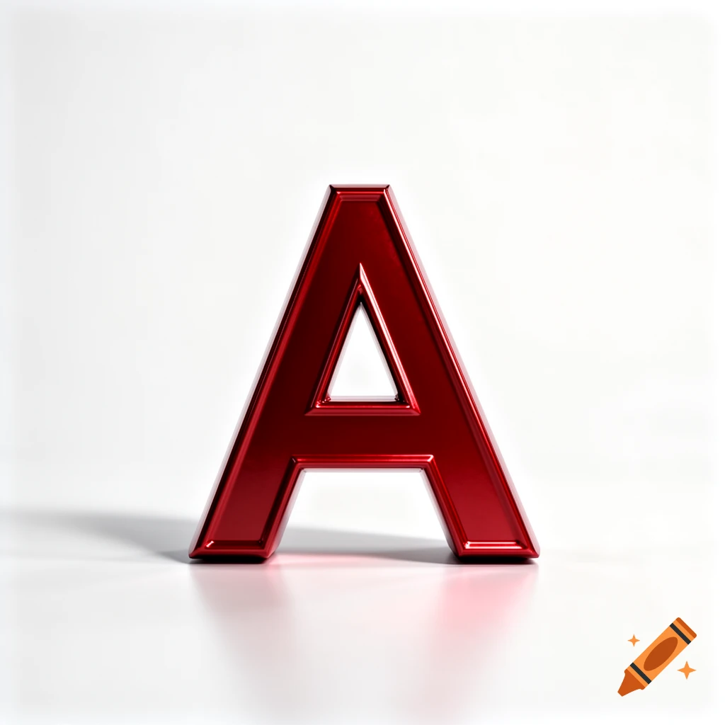 A bold, shiny red letter A stands upright on a white surface with a soft shadow.