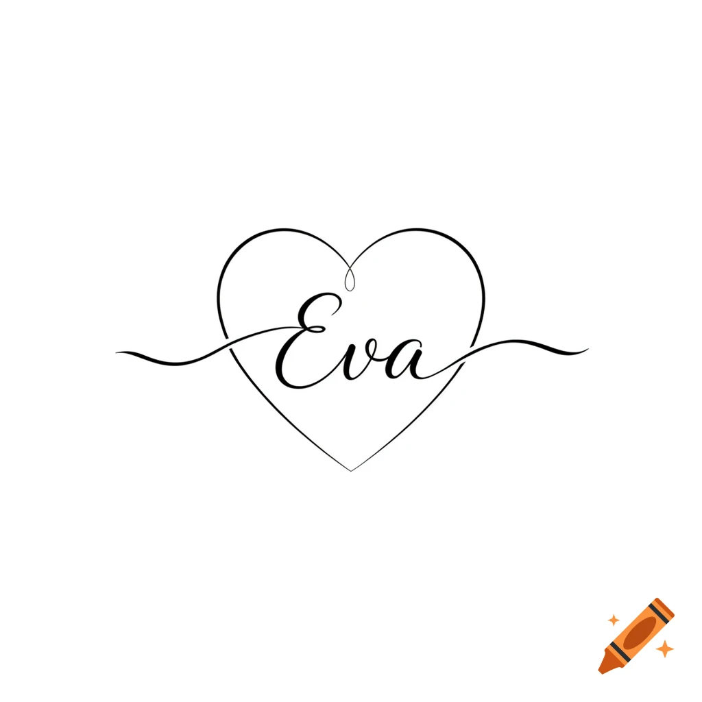 Minimalist black script name 'Eva' inside a heart outline, suitable for a tattoo design, on a white background.