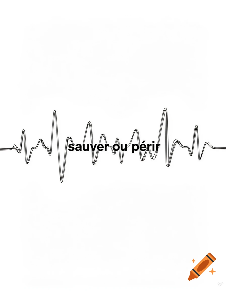 Minimalist black and white line art of a heartbeat with the French text 'sauver ou p tirer'.
