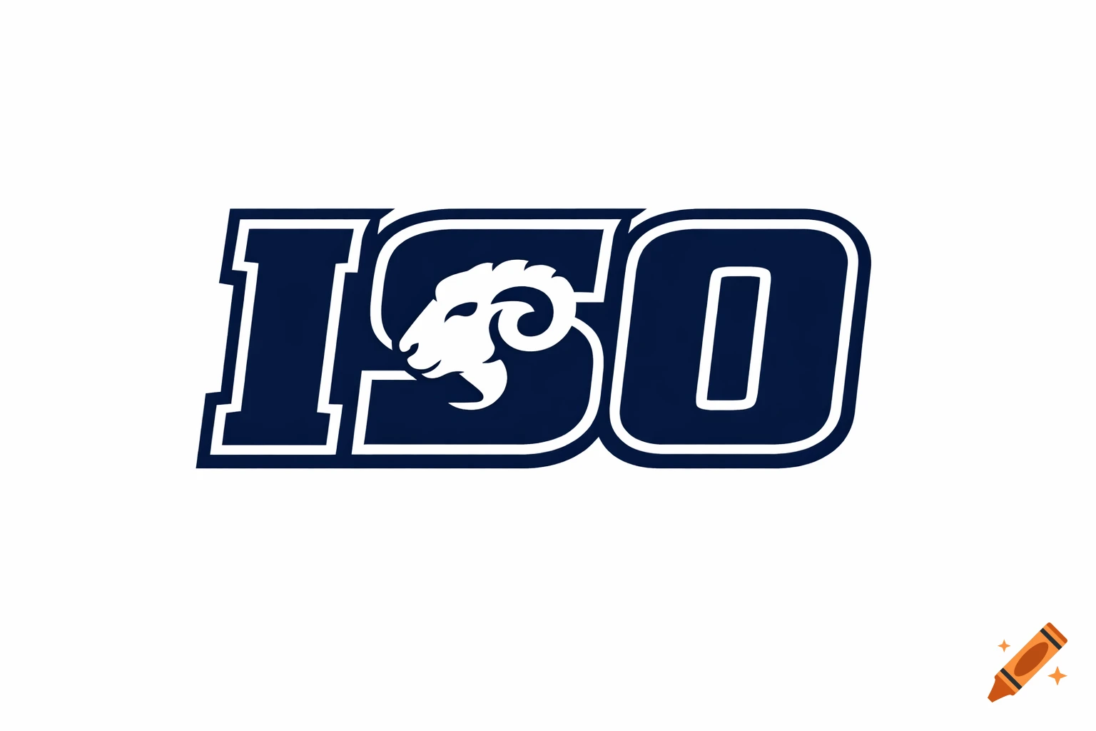 Dark blue and white logo for 'ISO' with a ram's head integrated into the 'S' character, in an NFL-style.