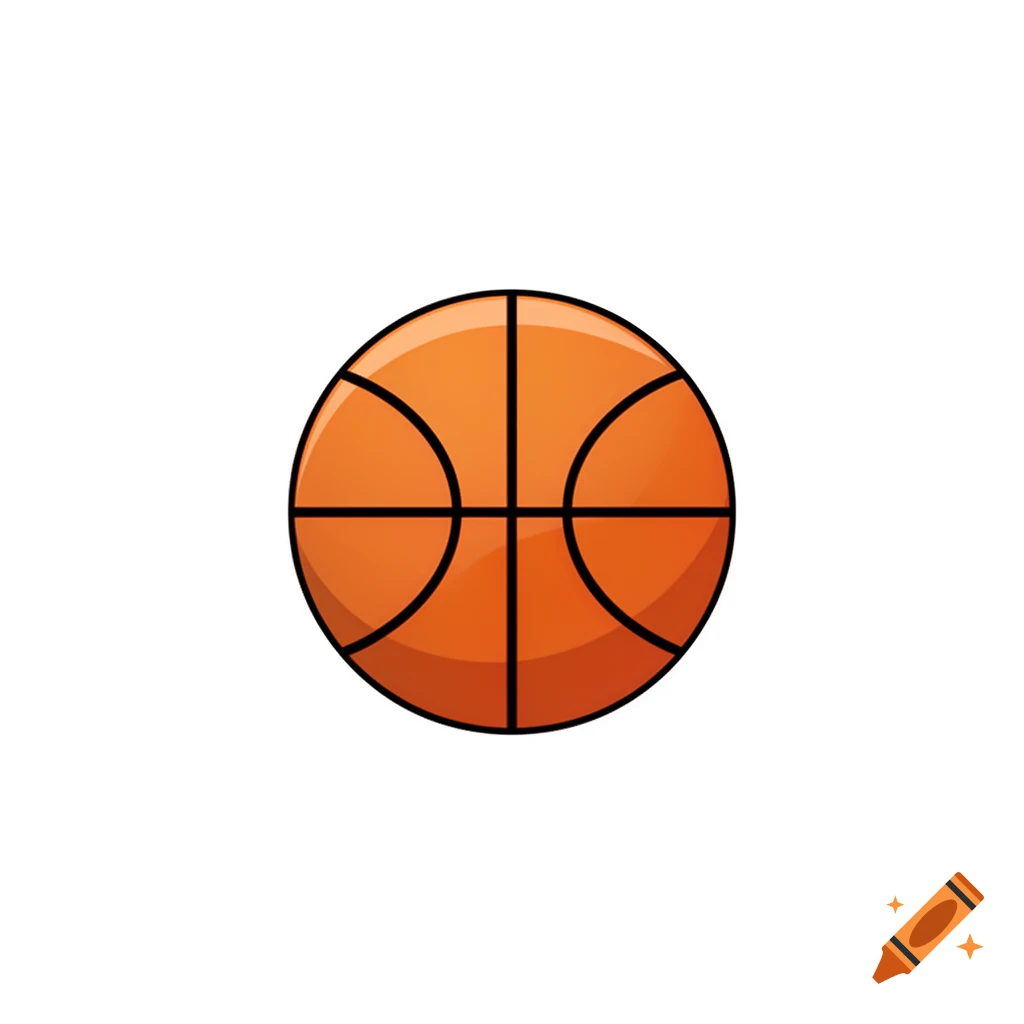 A cartoon illustration of an orange basketball with black seams on a white background.