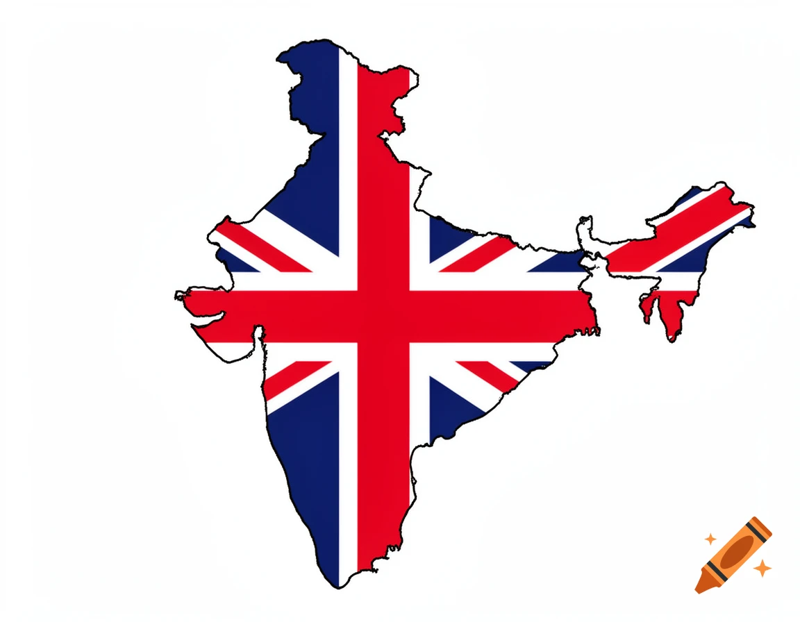 Map of India filled with the design of the Flag of the United Kingdom.