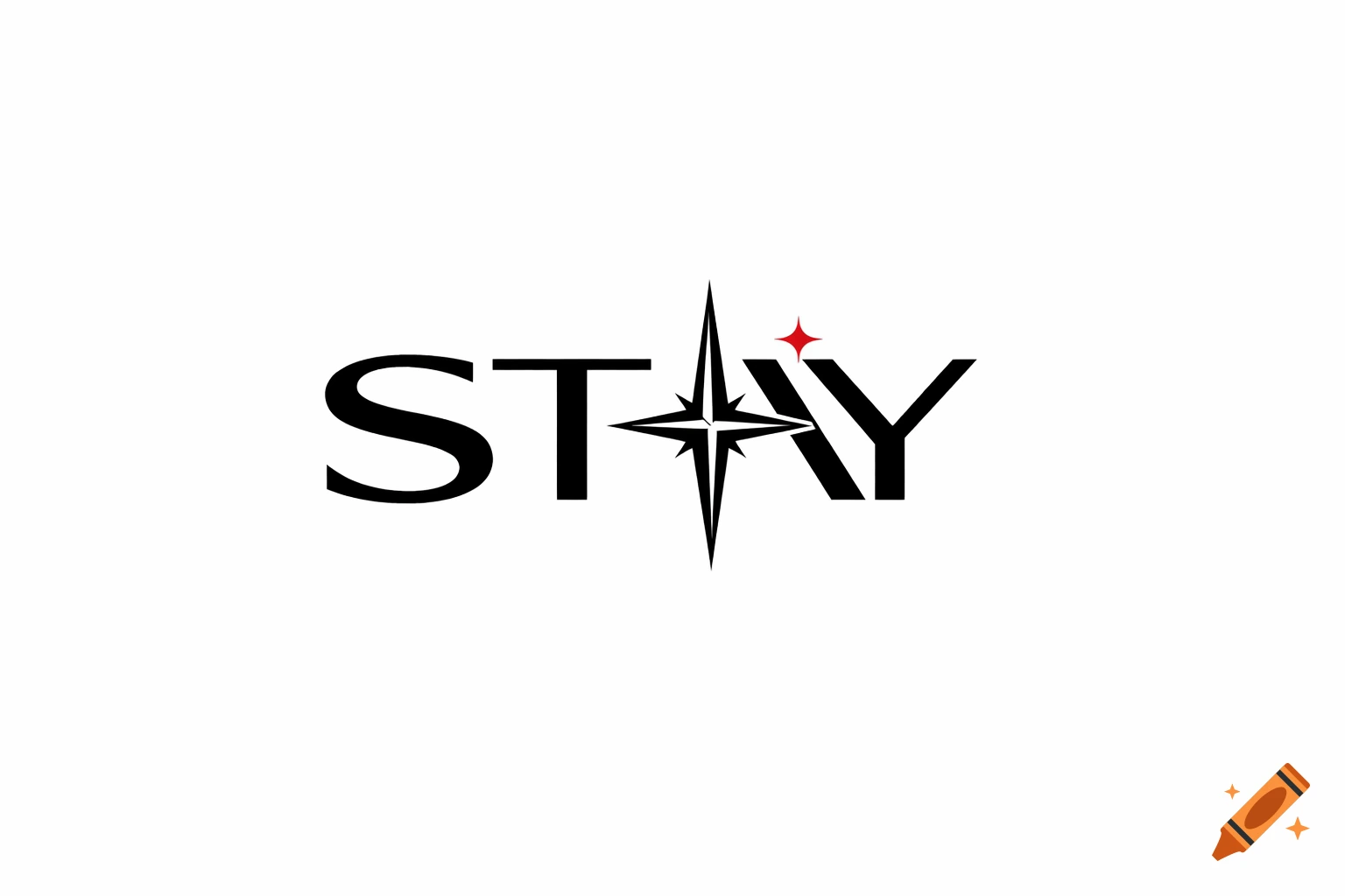 Minimalist black logo text 'STAY' with a compass rose replacing the 'A' and a small red star accent above the 'Y' on a white background.
