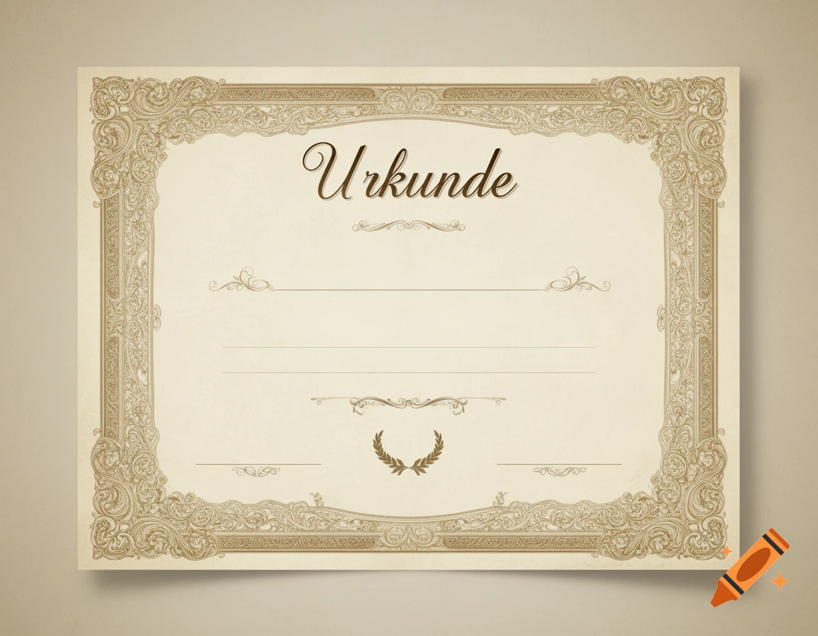 Vintage certificate template with an ornate border and the word 'Urkunde' written at the top.