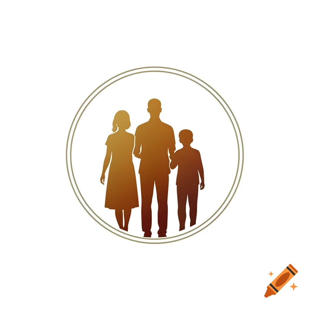 Silhouette logo of a family with a mother, father, and child inside a circular frame.