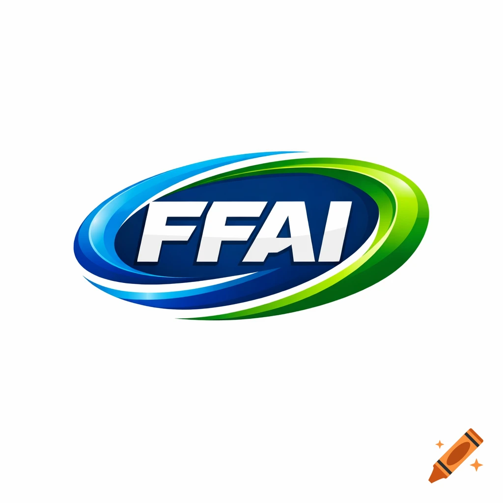 A modern logo featuring the white letters "FFAI" within a glossy, swirling oval design of blue and green colors.
