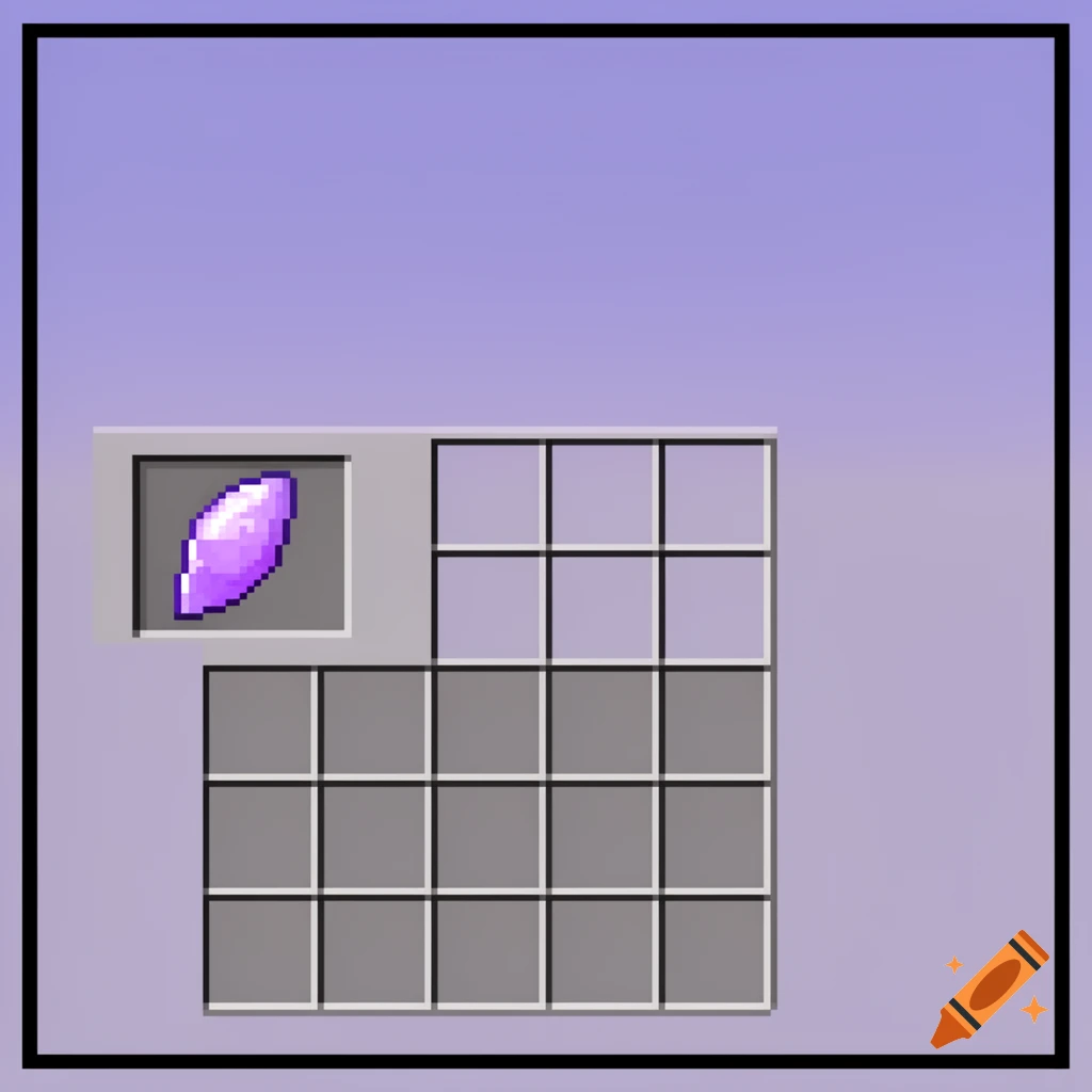 A pixelated lavender shard item in a Minecraft-style inventory slot with several empty slots, against a light purple background.