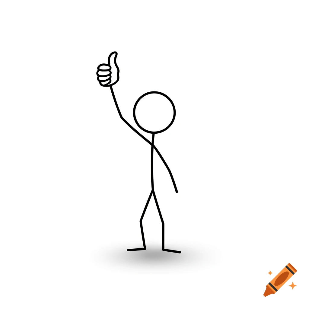 A simple line drawing of a stick figure giving a thumbs up.