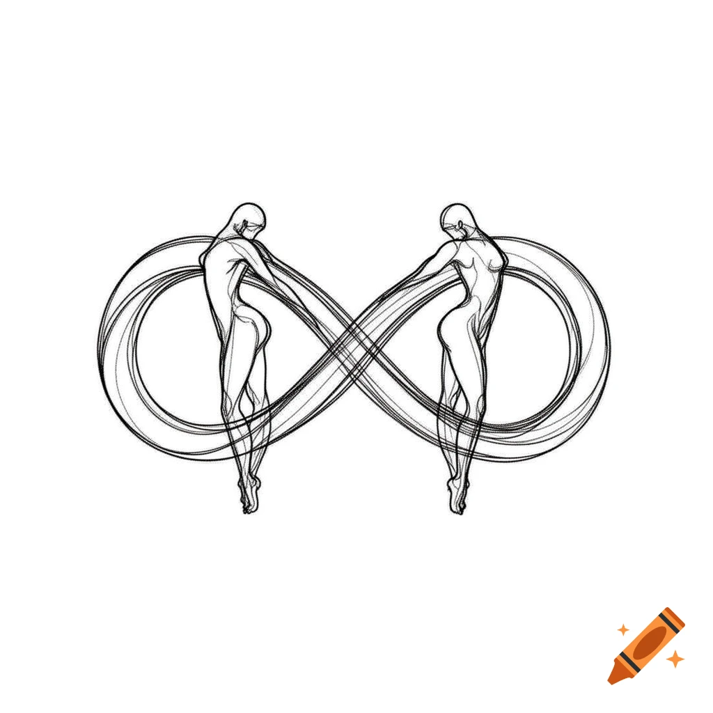 Abstract line art of two nude human figures intertwined, forming an infinity symbol.