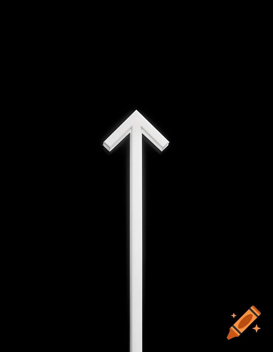 A white arrow pointing straight up on a solid black background.
