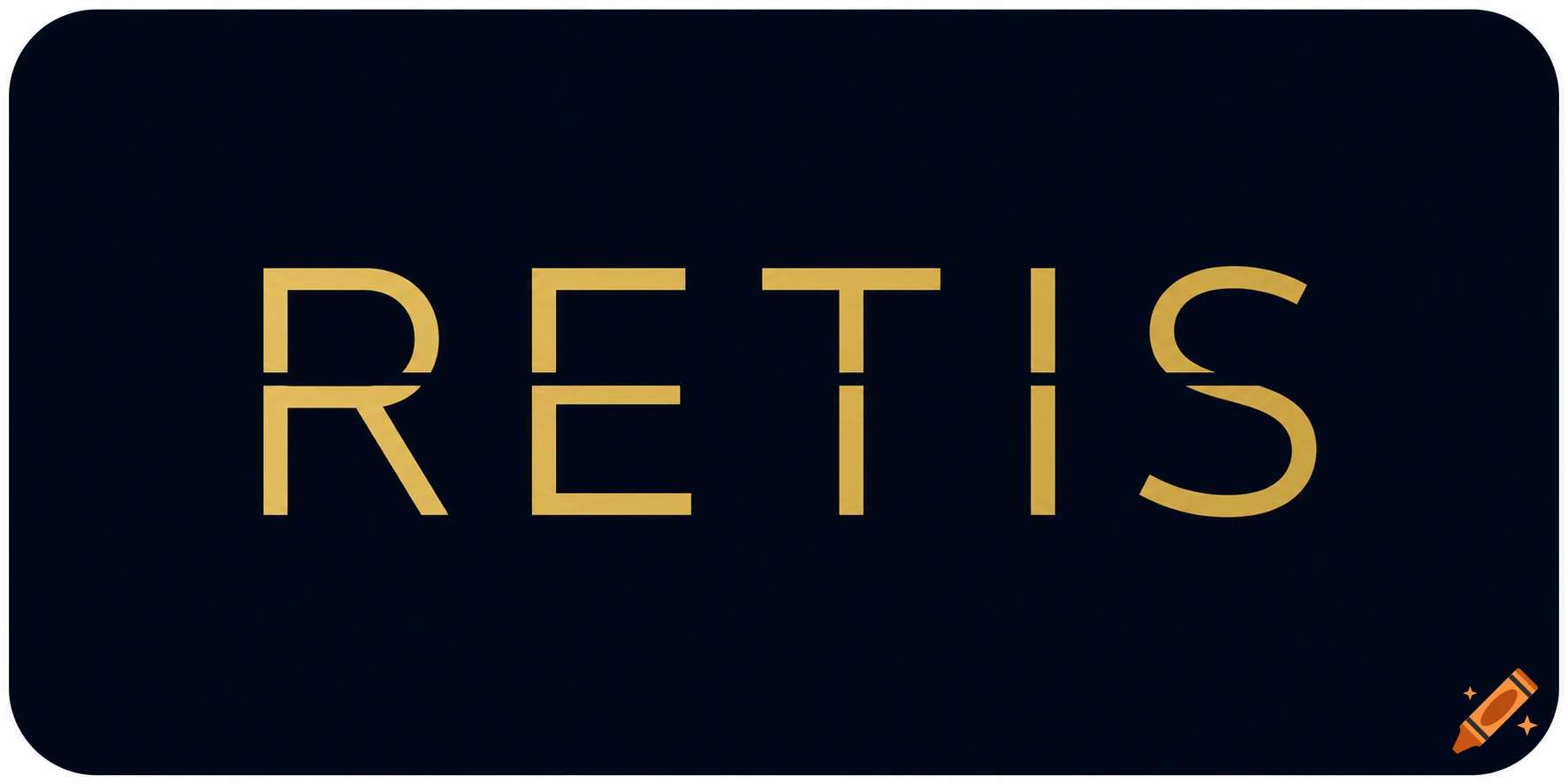 A minimalist gold 'RETIS' text logo on a dark blue rounded rectangle background in flat vector style.