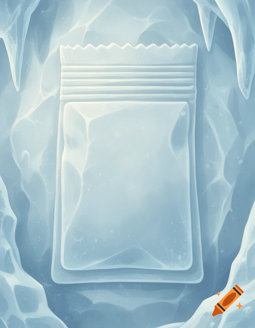 A light blue ice seed packet is embedded within a seamless ice cave, rendered in a flat cartoon style with soft relief ridges.