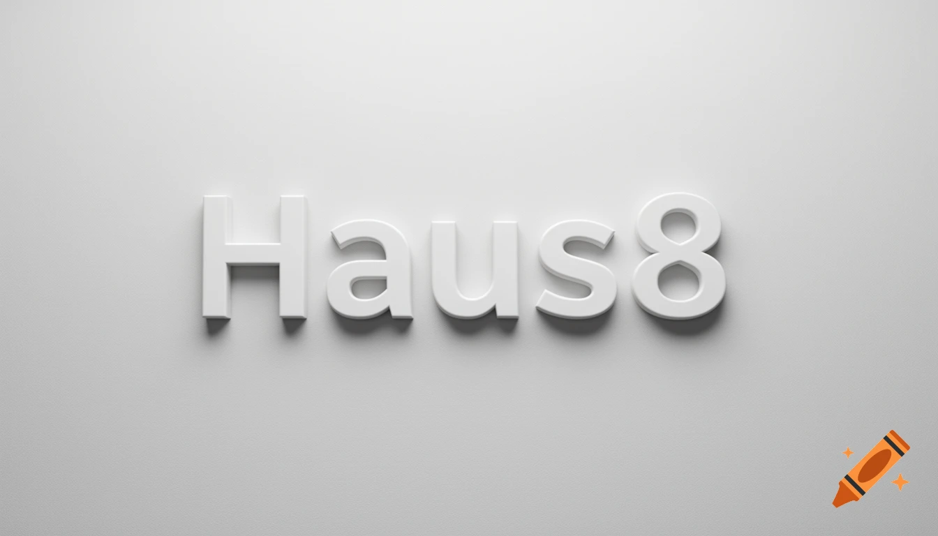 White 3D letters spelling 'Haus8' on a minimalist white background.