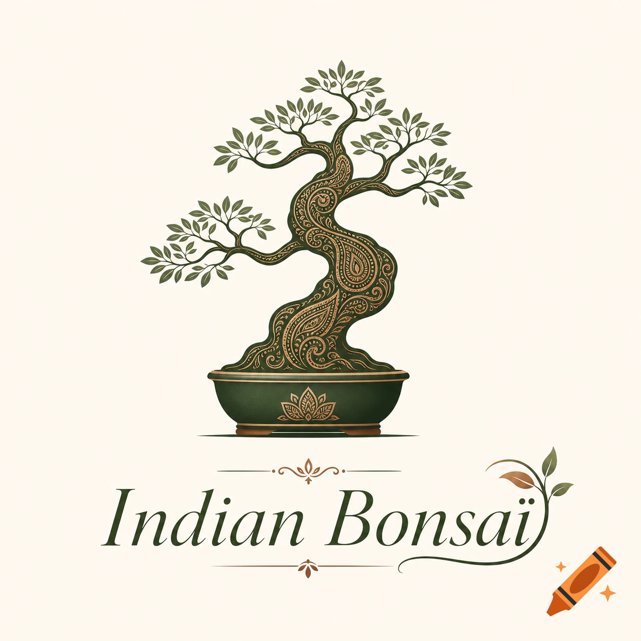Logo for 'Indian Bonsa R' website, featuring a stylized bonsai tree with intricate paisley patterns on its trunk and pot.