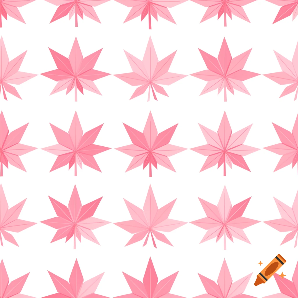 Seamless pattern of stylized pink asanoha hemp leaves on a white background.