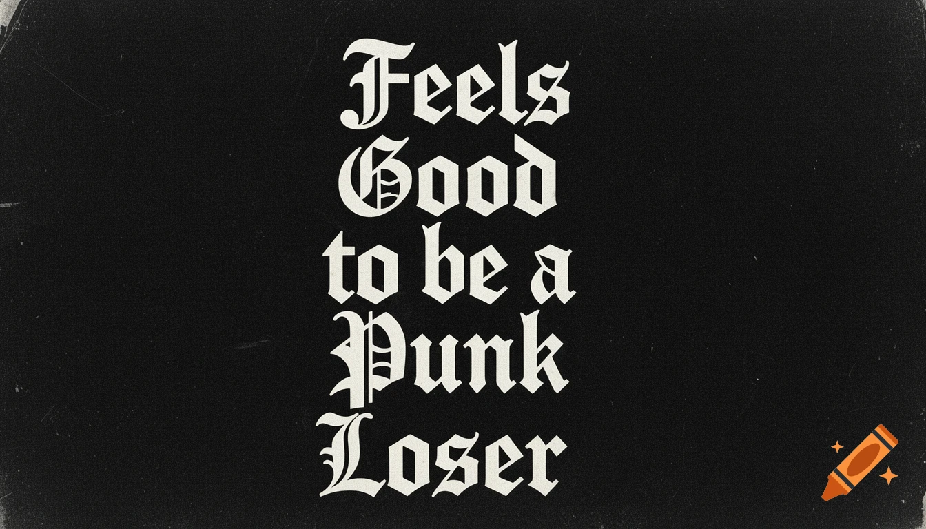 White Old English script reads 'Feels Good to be a Punk Loser' on a distressed black background.