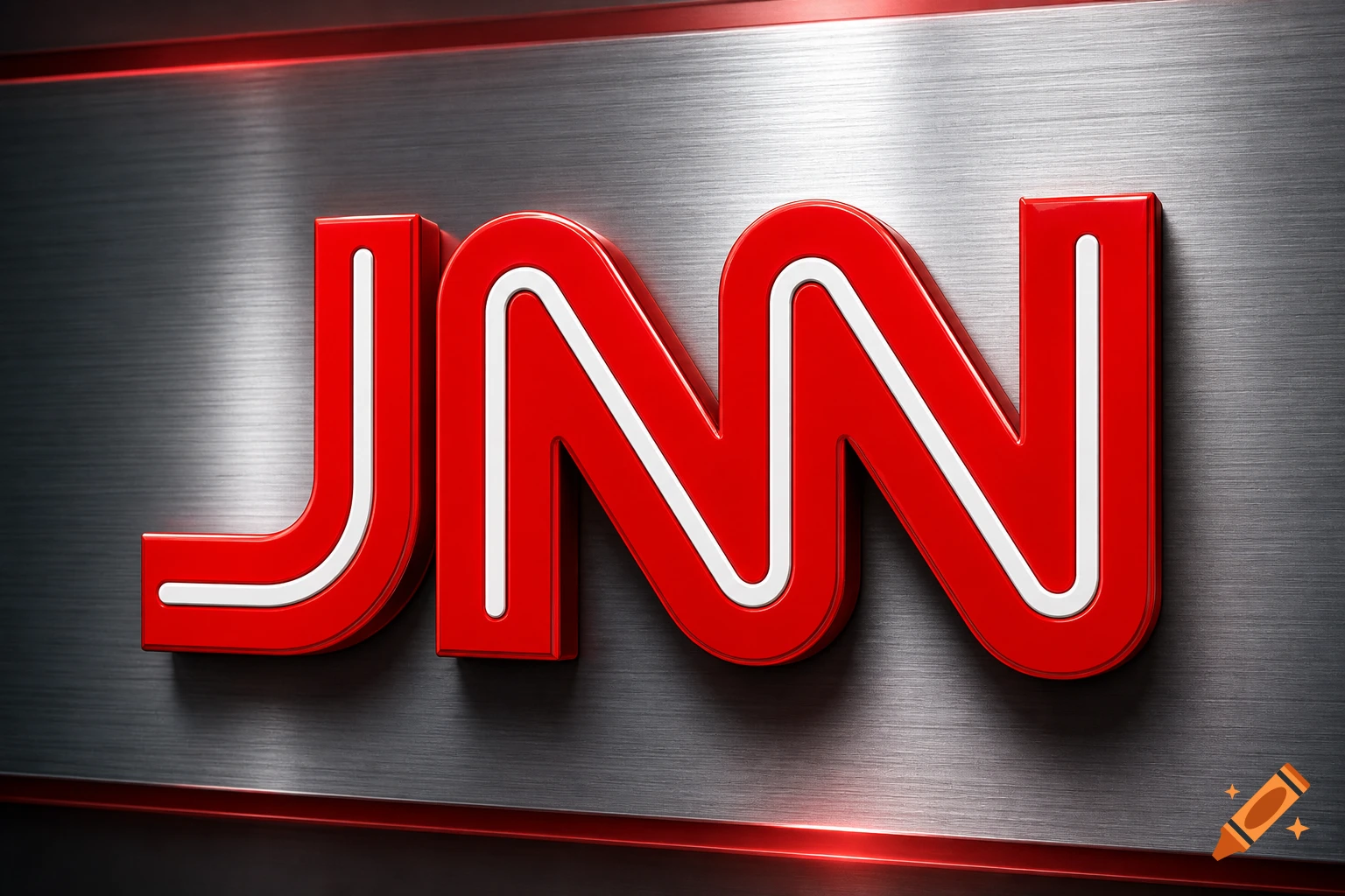 A 3D red and white 'JNN' logo with a white outline against a brushed metallic background.