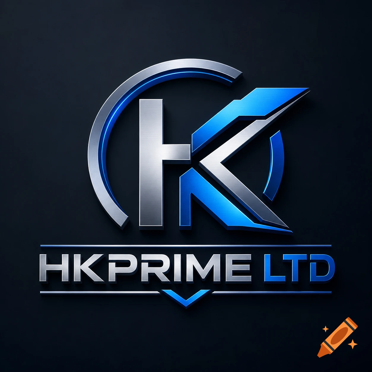 A stylized 3D metallic logo featuring blue and silver elements. The letters HK are prominently displayed, with "HKPRIME LTD" written below.