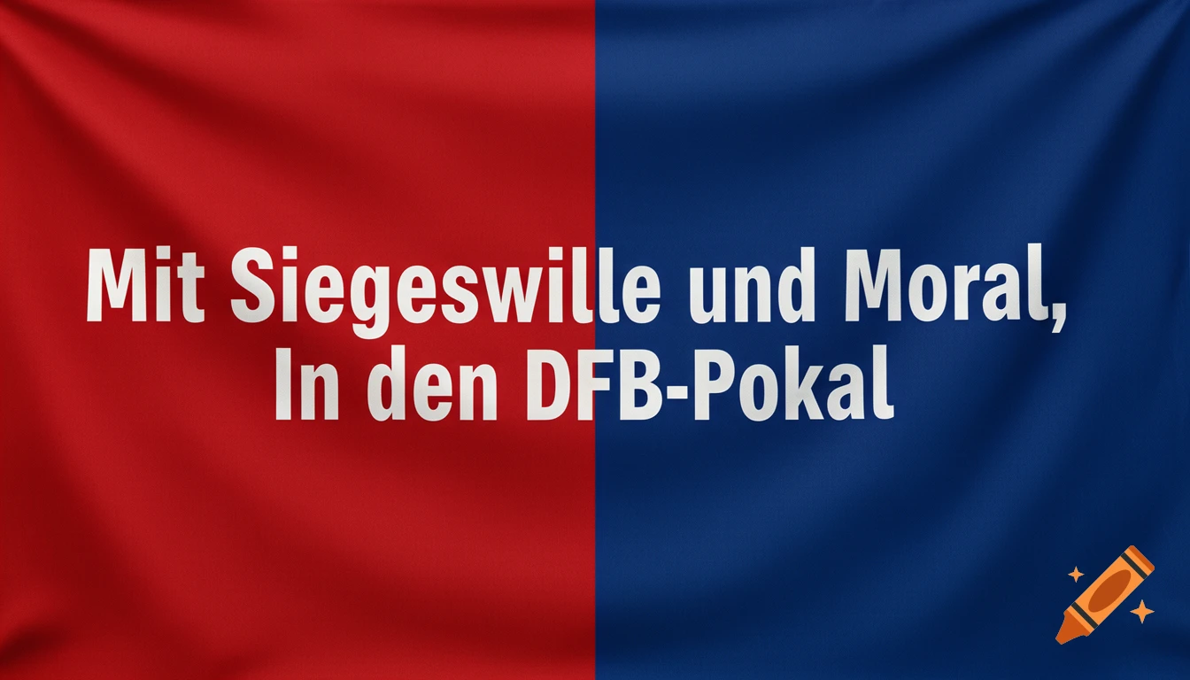 A red and blue banner with white German text that reads "Mit Siegeswille und Moral, In den DFB-Pokal".